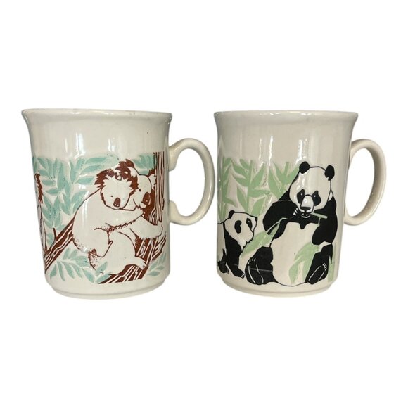 Set of 2 GT England Ceramic Mugs – Panda & Koala Bear Design – 80s-90s Made in E - Picture 1 of 5